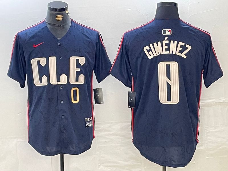 Men Cleveland Indians #0 Gimenez Blue City Edition Nike 2024 MLB Jersey style 3->cleveland indians->MLB Jersey